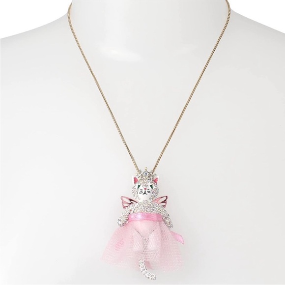 Betsey Johnson Winter Fairy Pink Ballerina Cat Necklace - Picture 3 of 3